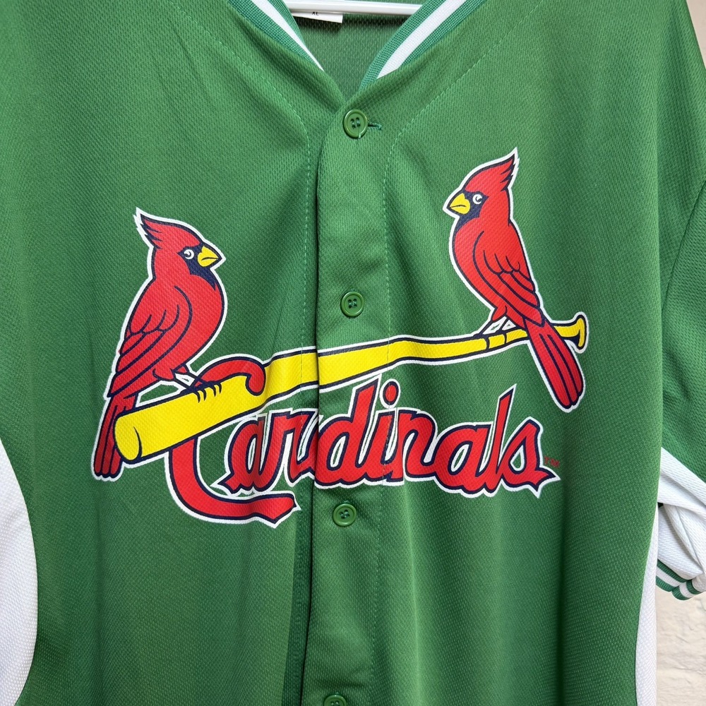St Louis Cardinals Jersey Button Giveaway Green Short Sleeve Men XL
